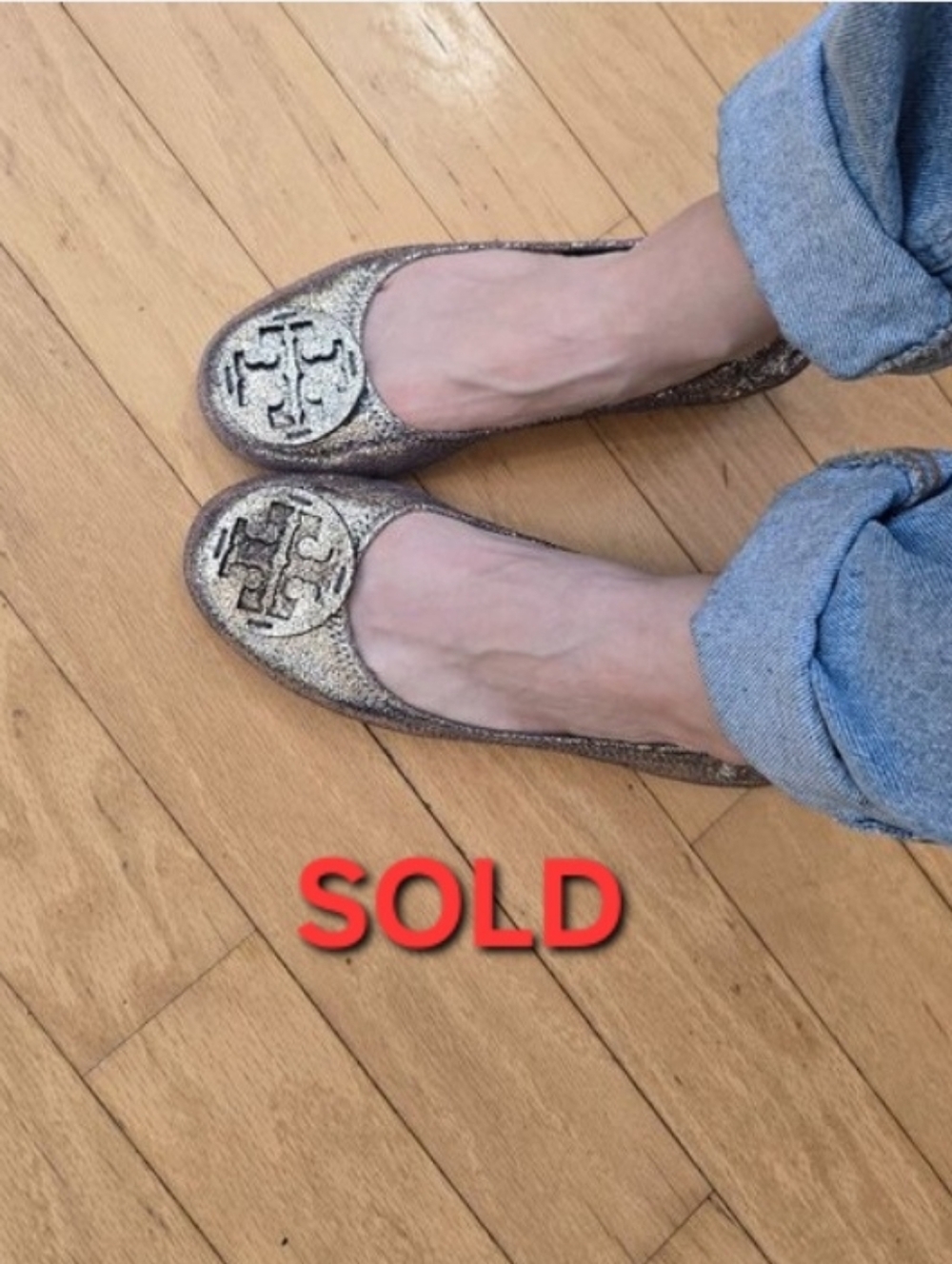 Tory Burch | Reva metallic pewter leather glam ballet flats | WMS 7.5